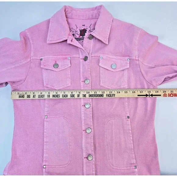 Avon Pink Denim Wear It To End It Breast Cancer Crusade Jean Jacket Womens Sz M - Picture 2 of 10